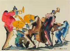 Leo Meirsdorff, Jazz Band, Watercolor