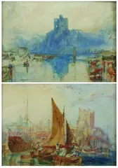 J. M. W. Turner, PORT OF CALL and COWS DRINKING AT RIVER: TWO WORKS, PORT OF CALL and COWS DRINKING AT RIVER: TWO WORKS, watercolor