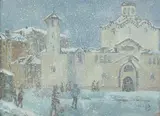 Russian School, Street Scene in Snow, Gouache
