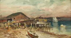 Edgar Forkner, Old Pier, Watercolor