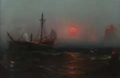 Howard Pyle, Boats at Dusk, Oil on canvas