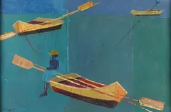 Calixte Henri, Row Boats, Oil on board