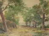 Charles Russell Loomis, Trees Along Water, Watercolor on paper