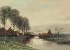 George Leonard Herdle, Dutch Landscape, Watercolor