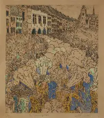 Fernand Verhaegen, La Journee Folle, Color etching