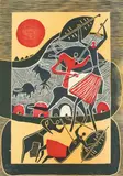 Lucky Madio Sibiya, Umabatha, Color woodcut print