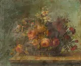 Basket of Flowers by American School, BASKET OF FLOWERS, oil on canvas, sold Jun 2014