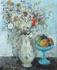 Irène Pagès, Spring Flowers in Pitcher, Oil on canvas