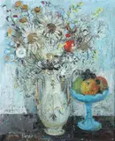 Irène Pagès, Spring Flowers in Pitcher, Oil on canvas