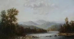 Henry Nesbitt McEvoy, Landscape with Distant Mountains and Crane, Oil on canvas