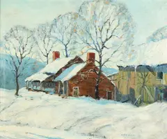 William Stone Beeken, Snow Covered Farm, Oil on canvas