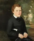 Portrait of Young Boy with Hoop by American School, PORTRAIT OF YOUNG BOY WITH HOOP, oil on canvas, sold Jun 2014