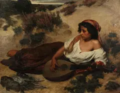 Friedrich Karl Hausmann, Gypsy Girl Playing Lute, Oil on canvas