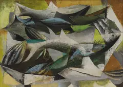 John Rowland Barker, Untitled, John Rowland Barker (1911-1959) Fish oil on board 58 x 81cm