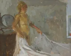 Untitled by Bernard Dunstan, oil on board, sold Apr 2023