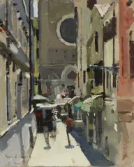 Untitled by Ken Howard, oil on canvas board 25.5 x 20cm, sold Apr 2023