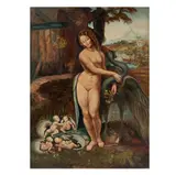 Anónimo, Leda y el Cisne, Óleo sobre tela