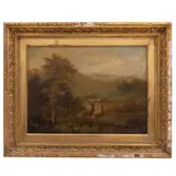 Anónimo, Paisaje con venados, Óleo sobre tela