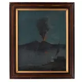 Anónimo, Paisaje con volcán, Óleo sobre tela