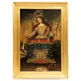 Anónimo, Virgen Hilandera, Óleo sobre tela adherido a fibracel