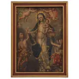 Virgen de la Luz, ANÓNIMO, MÉXICO, SIGLO XVIII, Óleo y brocateado dorado sobre tela