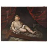 MÉXICO, SIGLO XVIII by Niño Jesús Dormido Sobre la Cruz, Óleo sobre tela, offered Aug 2021