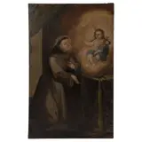 MÉXICO, SIGLO XVIII by Aparición del Niño A San Antonio, Óleo sobre tela, offered Aug 2021