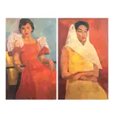 Rosario Bitanga, a.) Portrait of a Lady b.) Portrait of a Lady, b.) ca. 1950<br> oil on wood<br> 40 1/2" x 25" (103 cm x 64 cm)
