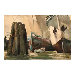 Juvenal Sansó Garrit, Venice: Boat Hulls, watercolor on paper