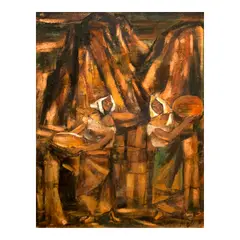 Anita Magsaysay-Ho, Two Women in Brown, gold enamel and tempera