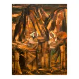 Anita Magsaysay-Ho, Two Women in Brown, gold enamel and tempera