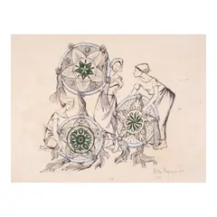 Anita Magsaysay-Ho, Women with Christmas Parols, pen and ink on paper