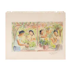 Anita Magsaysay-Ho, Women with Flowers, crayon on paper