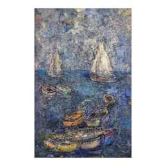 Macario Vitalis, Sailboats, oil on canvas