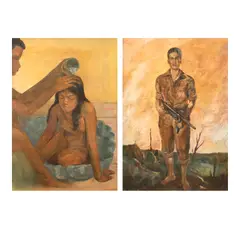Anita Magsaysay-Ho, a.) Young Girl Bathing (front) b.)  Portrait of Bernardino Ramos Hernandez, Jr.  (back), b.) ca. 1944 - 1945<br> 33" x 23" (84 cm x 58 cm)