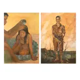 Anita Magsaysay-Ho, a.) Young Girl Bathing (front) b.)  Portrait of Bernardino Ramos Hernandez, Jr.  (back), b.) ca. 1944 - 1945<br> 33" x 23" (84 cm x 58 cm)