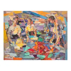 Macario Vitalis, Donne entro caleidoscopio di colori, oil on canvas