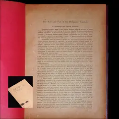 Apolinario Mabini, The Rise and Fall of the
Philippine Republic, With The Philippine Revolution Judged by A Filipino<br> The Only Known Chapter of Mabini’s<br> Suppressed History<br> Translation by Austin Craig<br> 8” x 4 3/4” (20 cm x 12 cm)<br> 7 pages