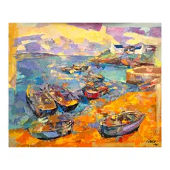 Macario Vitalis, Imbarcazione all’approdo, oil on canvas