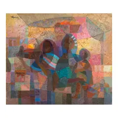 Romeo Tabuena, Market Vendors, oil on masonite board