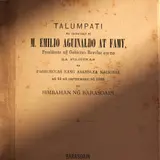Emilio Aguinaldo, Talumpati na Isinaysay ni M. Emilio Aguinaldo at Famy, Presidente ng Gobierno Revolucionario ng Filipinas sa Pagbubucas Nang Asemblea Nacional ng 15 ng Septiembre de 1898 sa Simbahan ng Barasoain (General Emilio Aguinaldo Inaugural Address at the Malolos Congress, 15 September 1898), eight (8) pages