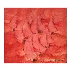 Sailboats by Oscar Zalameda, oil on canvas, sold Feb 2026