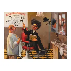 Dengcoy Miel, Rizal at Barbershop, oil on canvas