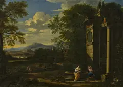 Römischer Meister, Christus und die Samariterin am Brunnen, Öl auf Leinwand