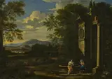 Römischer Meister, Christus und die Samariterin am Brunnen, Öl auf Leinwand