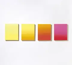 Rupprecht Geiger, Multiples Modulationen (citron, gelb, orange, pink), 2006, Vier Handdrucke mit Originalpigmenten auf Holz