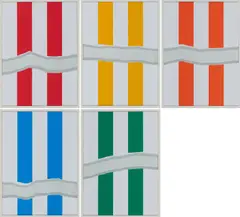 Daniel Buren, Ohne Titel, 2006, Serie von 5 Farbserigrafien (Decollage): Jeweils: auf Velin, in zwei Hälften zerrissen