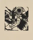 Heinrich Campendonk, Sitzender weiblicher Akt in Landschaft mit Bauernhaus (Aus: Bauhaus Mappe, Neue europäische Graphik 3te Mappe Deutsche Künstler)
