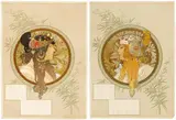 Alphonse Mucha, Tête byzantine brune / Tête byzantine blonde, 1897, Jeweils: Farblithografie auf leichtem Karton
