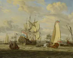 Abraham Jansz Storck, Zar Peter der Große besucht die Fregatte 'Peter und Paul' auf der Ij vor Amsterdam, Öl auf Leinwand